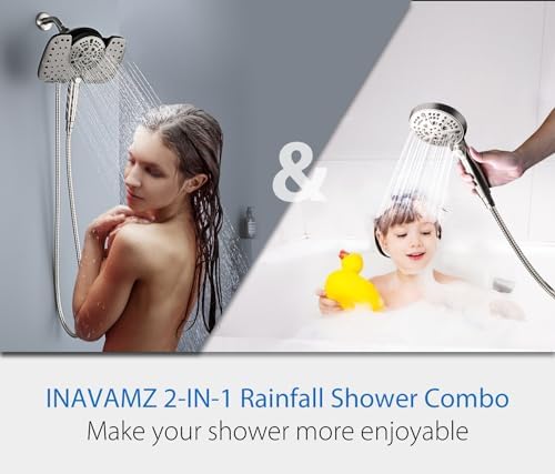 INAVAMZ 25GPM Nickel Shower Head with Handheld and 10 Spray Settings