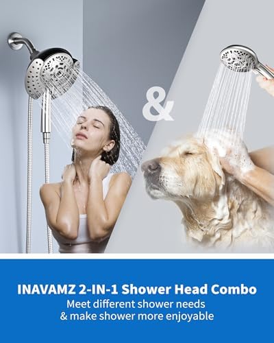 INAVAMZ 25GPM Dual Shower Head Combo with 60 Rotatable Hose