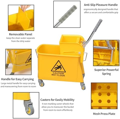 Wajeehaa 22 Qt Mop Bucket with Wringer and Cotton Mop
