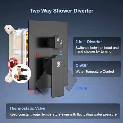 SR SUN RISE 10 Inch Slide Bar Shower Combo Set Matte Black