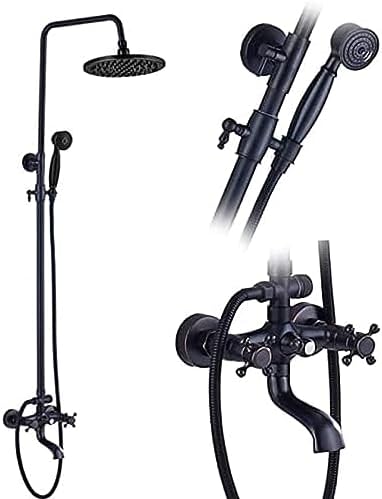 TECKI Dual Handle Bath Shower Set Black Brass 8 Rainfall System