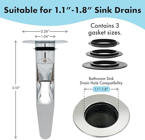 DrainFunnel Chrome Sink Drainer for Hair Clog Prevention