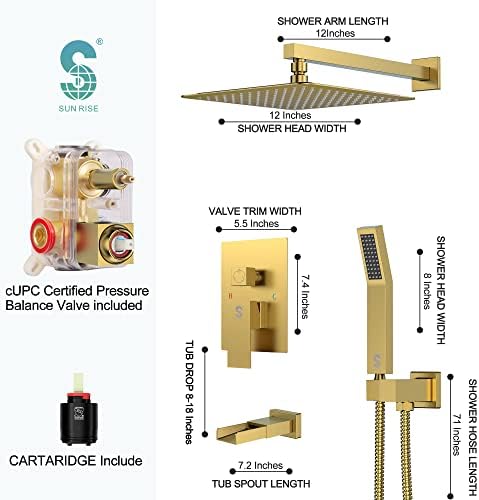 SR SUN RISE 12 Inch All Metal Square Shower System