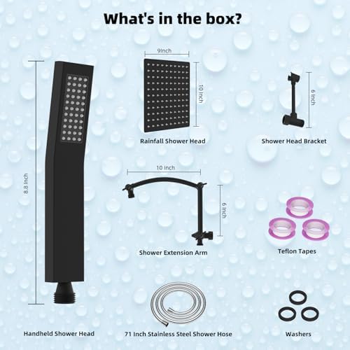 Hibbent All Metal 10x9 Rainfall Handheld Shower Combo