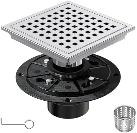 6 Inch Square Drain with Chrome Finish and Removable Cover