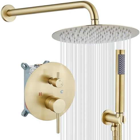 gotonovo Round Rain Showerhead with Handheld Spray and Rough In Valve