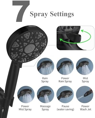 BOWGER High Pressure Handheld Shower Head with 7 Modes - Matt Black