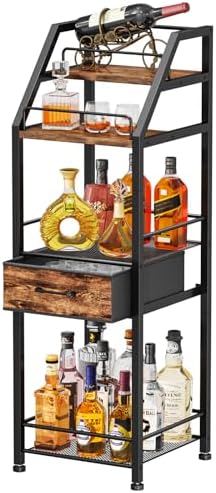 HapiRm 4-Tier Freestanding Wine Rack with Fabric Drawer