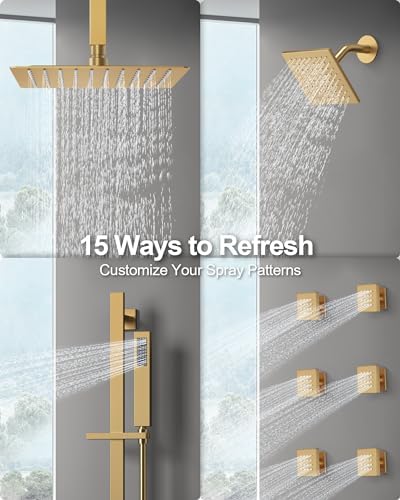 GRANDJOY Brushed Gold Thermostatic Shower System