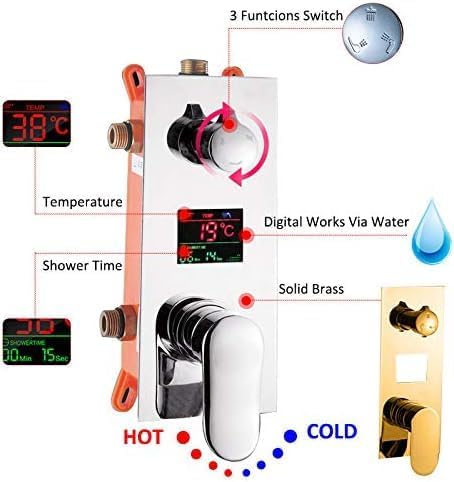 TECKI 3-Way Digital Showers Set with Handheld and Waterfall Rain Head