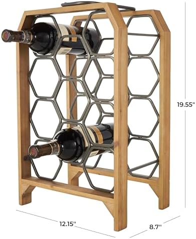 Deco 79 Industrial Wood Wine Rack with Gray Hex Holders