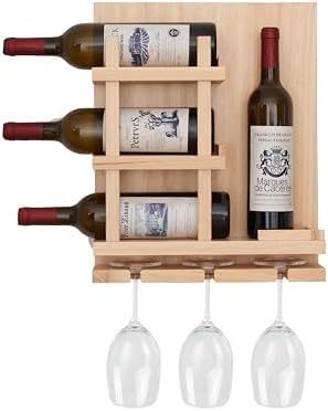 Wall-Mounted Wine Rack with 3 Cup Holders