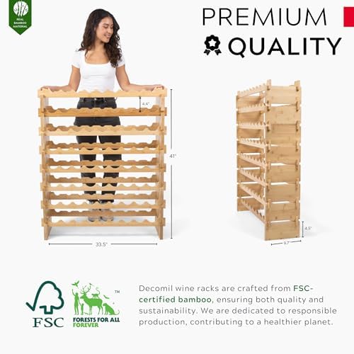 DECOMIL 8-Tier Bamboo Wine Rack 72 Bottle Capacity