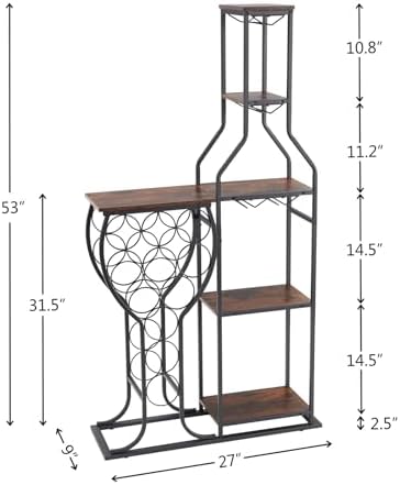 5 Tier Freestanding Wine Rack with Glasses Holder Brown