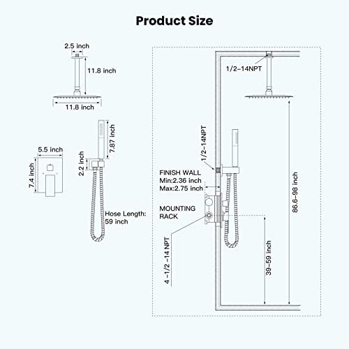 Gotonovo Chrome Polished Ceiling Mount Shower Faucet Set