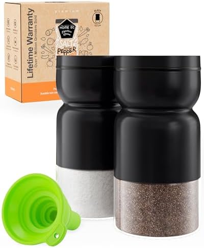 HOME EC Salt Pepper Shaker Set with Adjustable Pour Holes - Black Design