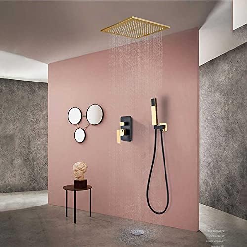 Black Gold Shower Faucet Set with Rain and Handheld Shower