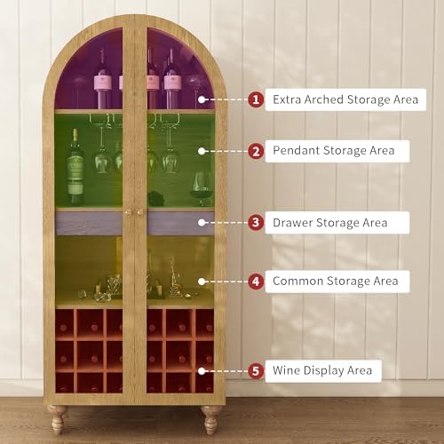71 Oak Wine Bar Cabinet with Door and Glass Holder