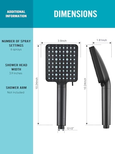 Cobbe Matte Black Handheld Shower Head with 6 Spray Modes