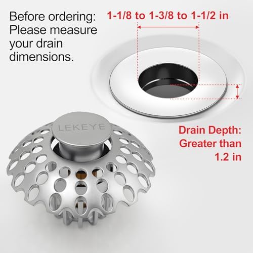 LEKEYE Bathroom Sink Stopper with Hair Catcher - Pearl Chrome