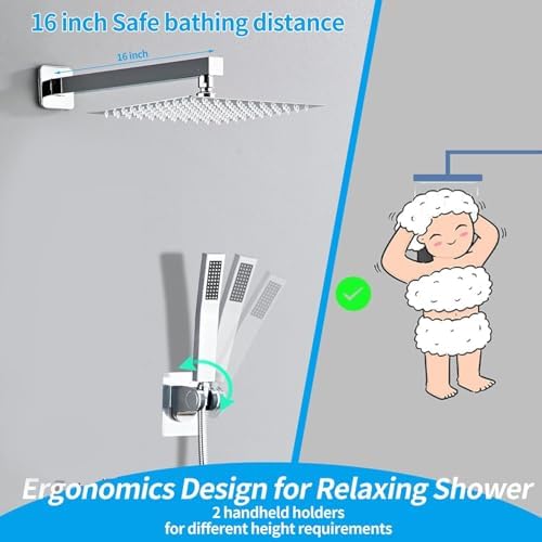 Hamckay 8 Inch Chrome Shower Faucet Set with Rain Head and Handheld