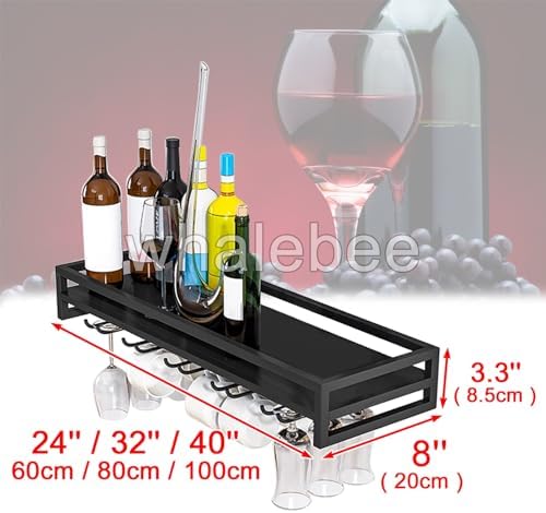 Whalebee Wall Mounted Wine Glass Rack 5 Rows Black