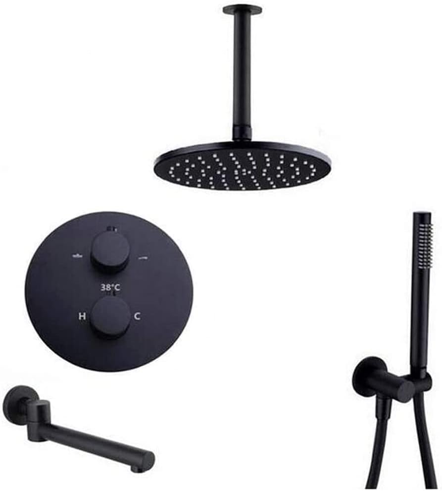 Luxury Shower Set with Thermostatic Brass Black Shower System