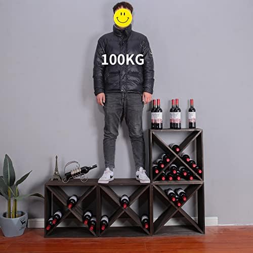 FDHUIJIA 48-Bottle Solid Wood Wine Rack Cube Rustic