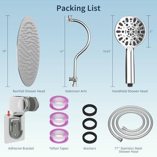Hibbent All Metal Shower Head Combo with 7 Spray and 12 Arm