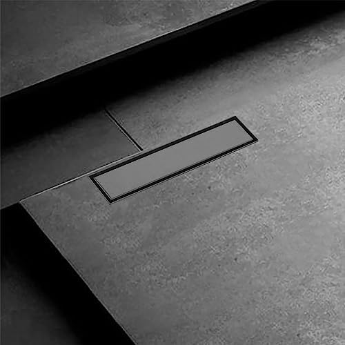 12 Inch Linear Shower Drain with Matte Black Hair Strainer 1
