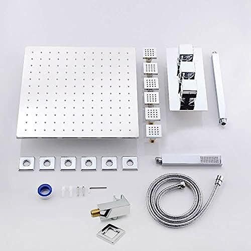 TECKI Thermostatic Shower System Set With 16 Inch Head And Handheld Tap