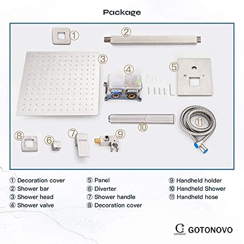 Gotonovo 12 Square Ceiling Mount Shower Faucet with 2-in-1 Handheld