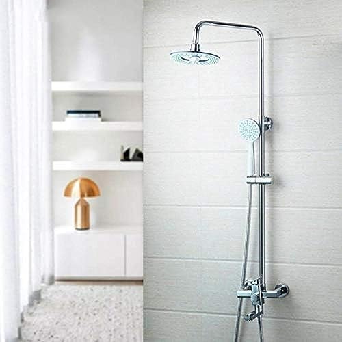 TECKI Chrome 8 Inch Rainfall Handheld Shower Faucet Set with Plastic Hand Shower