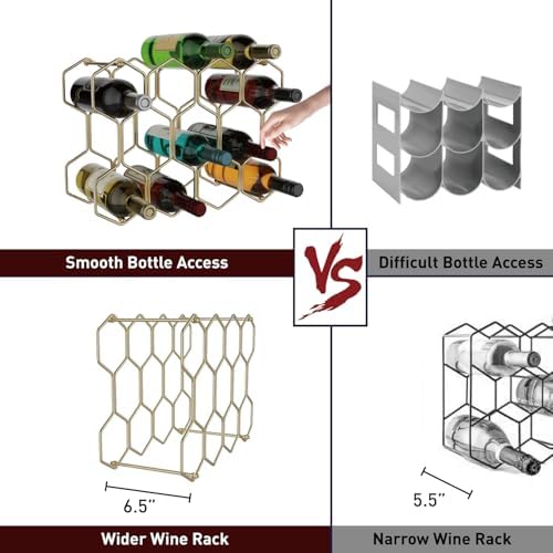 Buruis 14-Bottle Wine Rack with 3 Extra Slots Gold