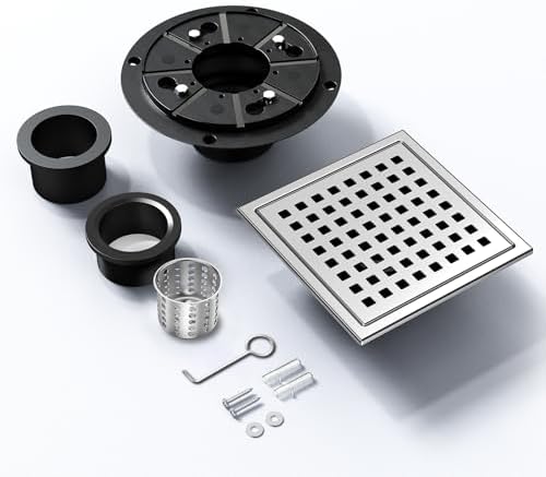 6 Inch Square Drain with Chrome Finish and Removable Cover