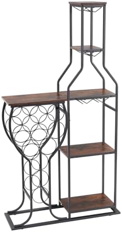 5 Tier Freestanding Wine Rack with Glasses Holder Brown