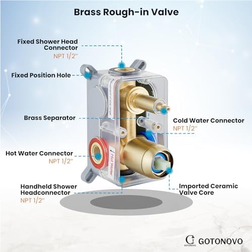 gotonovo Round Rain Showerhead with Handheld Spray and Rough In Valve