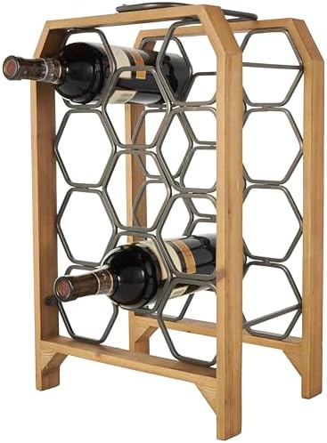 Deco 79 Industrial Wood Wine Rack with Gray Hex Holders