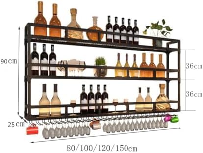 SilteD Wall-Mounted Wine Rack with LED 80x25x90cm Black Industrial Style