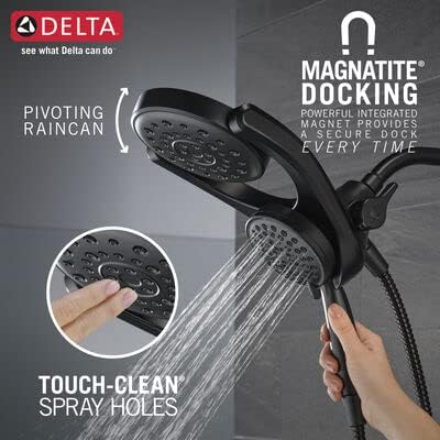Delta HydroRain Two-in-One Shower Heads with MagnaTite and Matte Black Finish