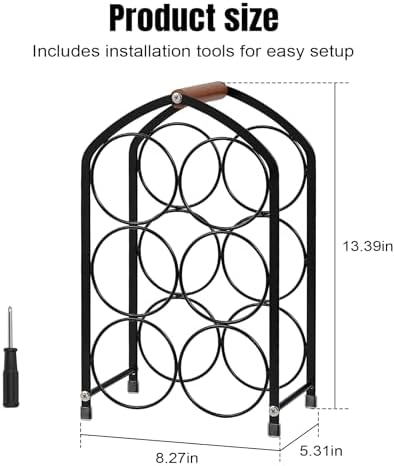 Tocemei 6-Bottle Tabletop Wine Rack Black