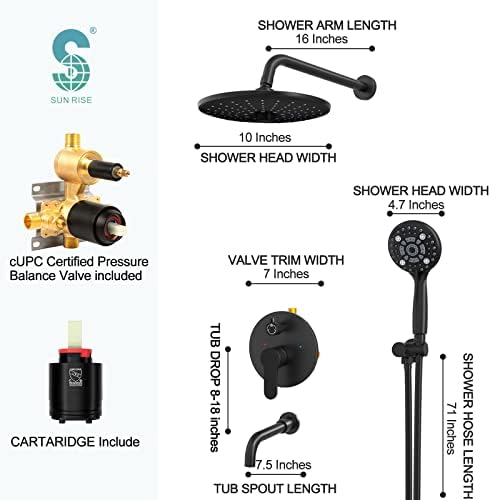 SR SUN RISE 10 Inches Matte Black Wall Mounted Shower System 1