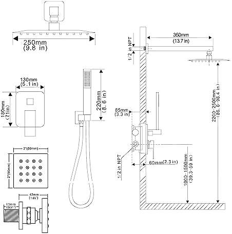 Shower Faucet Set with Body Jets Polished Chrome