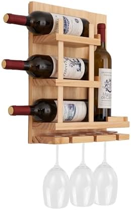 Wall-Mounted Wine Rack with 3 Cup Holders