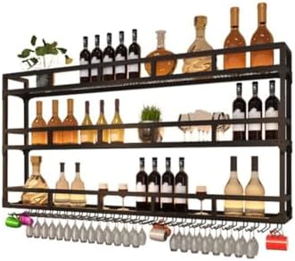 SilteD Wall-Mounted Wine Rack with LED 80x25x90cm Black Industrial Style