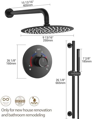 YAWWALK 2-Spray Wall Mount Dual Handheld Shower Head in Matte Black