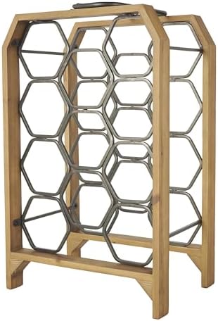 Deco 79 Industrial Wood Wine Rack with Gray Hex Holders