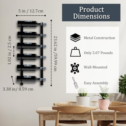 Wine Stack 6-Bottle Black Metal Wall Wine Rack