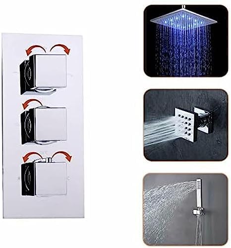 TECKI Thermostatic Shower System Set With 16 Inch Head And Handheld Tap