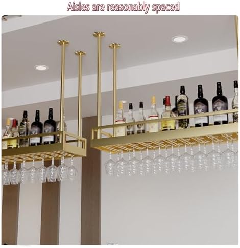 ERICAT Ceiling Wine Rack with Adjustable Poles and Glass Holder
